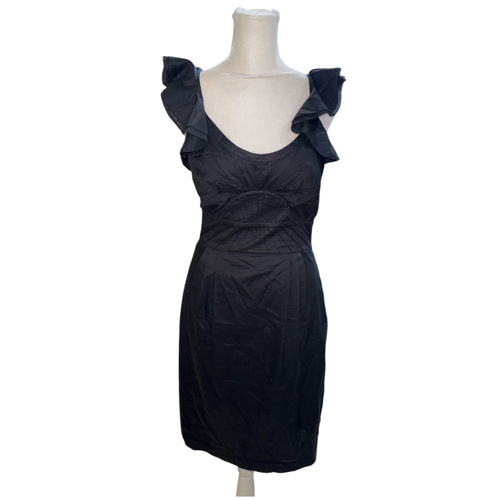 Catherine Malandrino Black Ruffle Sleeve Cotton Sheath Dress 094DW140 Size 2 NWT